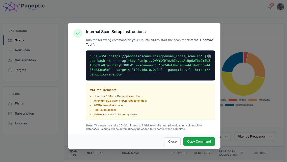 Internal network scanning command