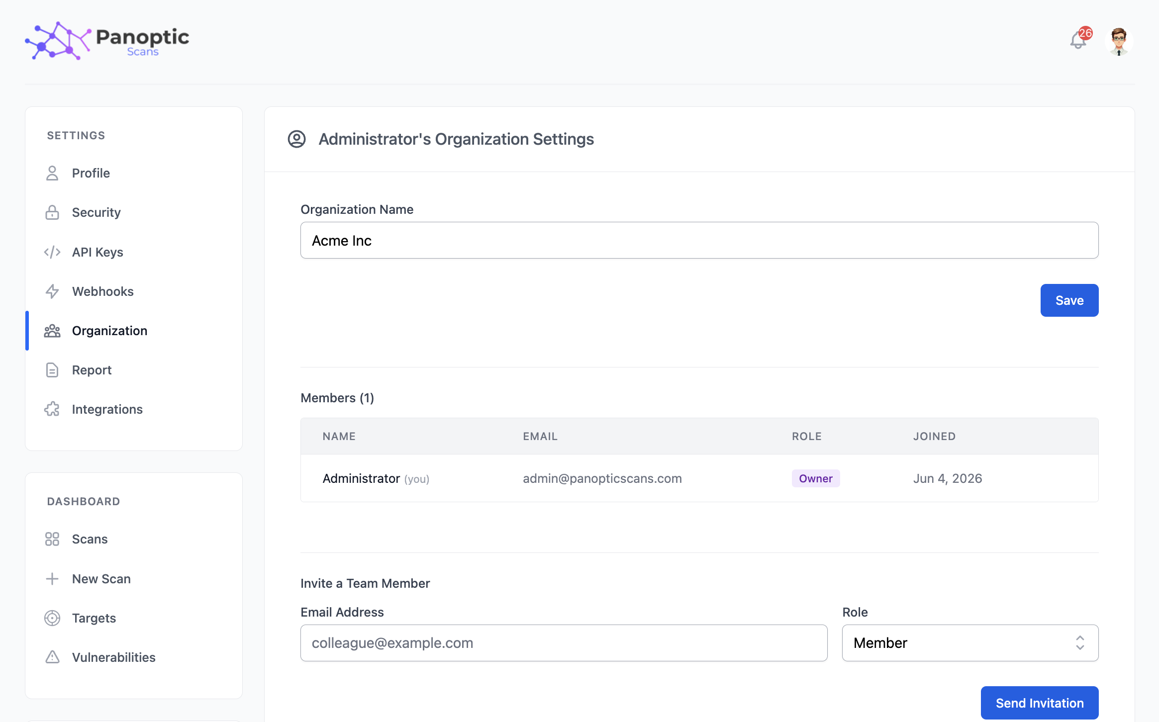 Panoptic Scans multi-tenant view