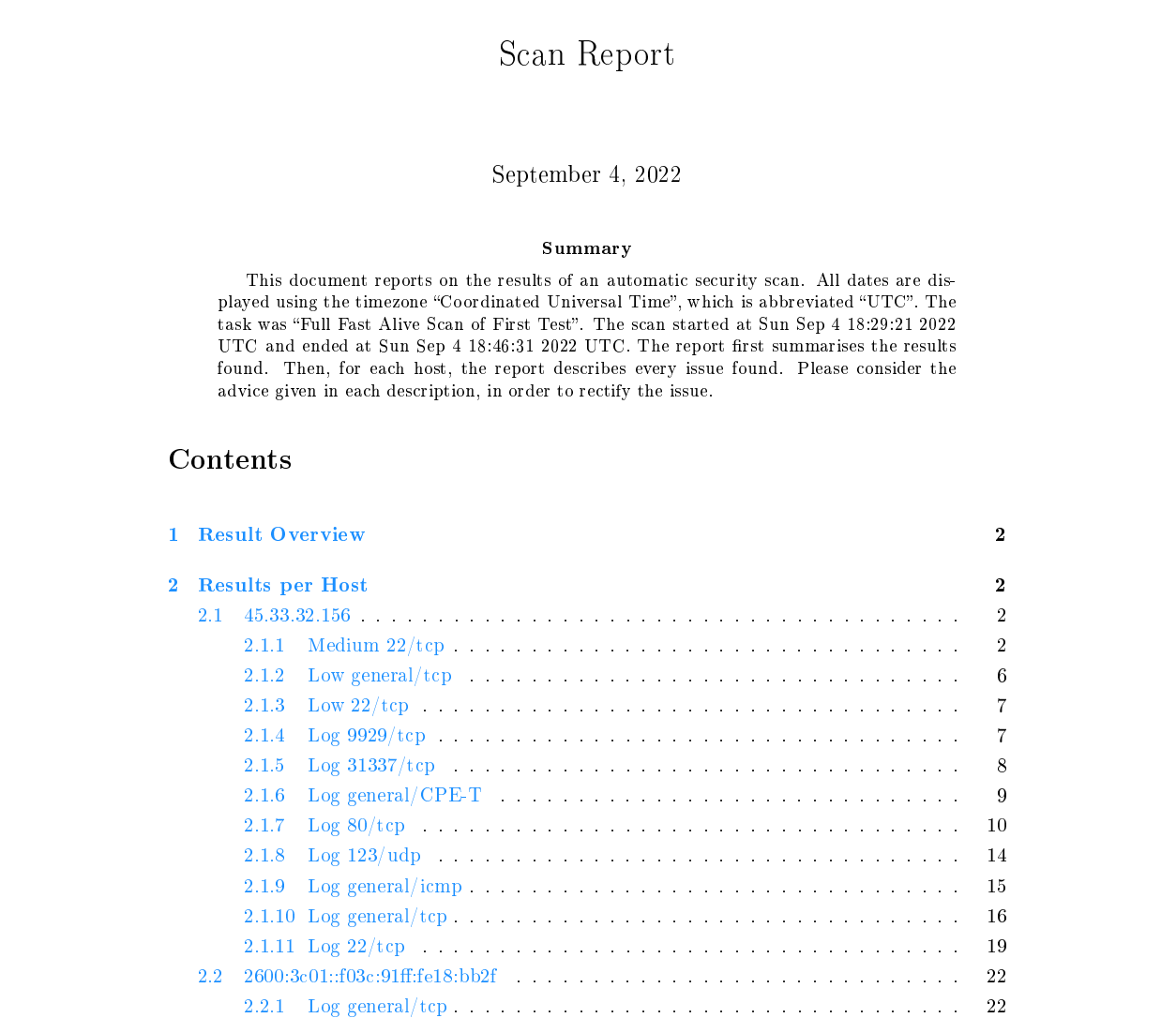 OpenVAS vulnerability scanning report sample
